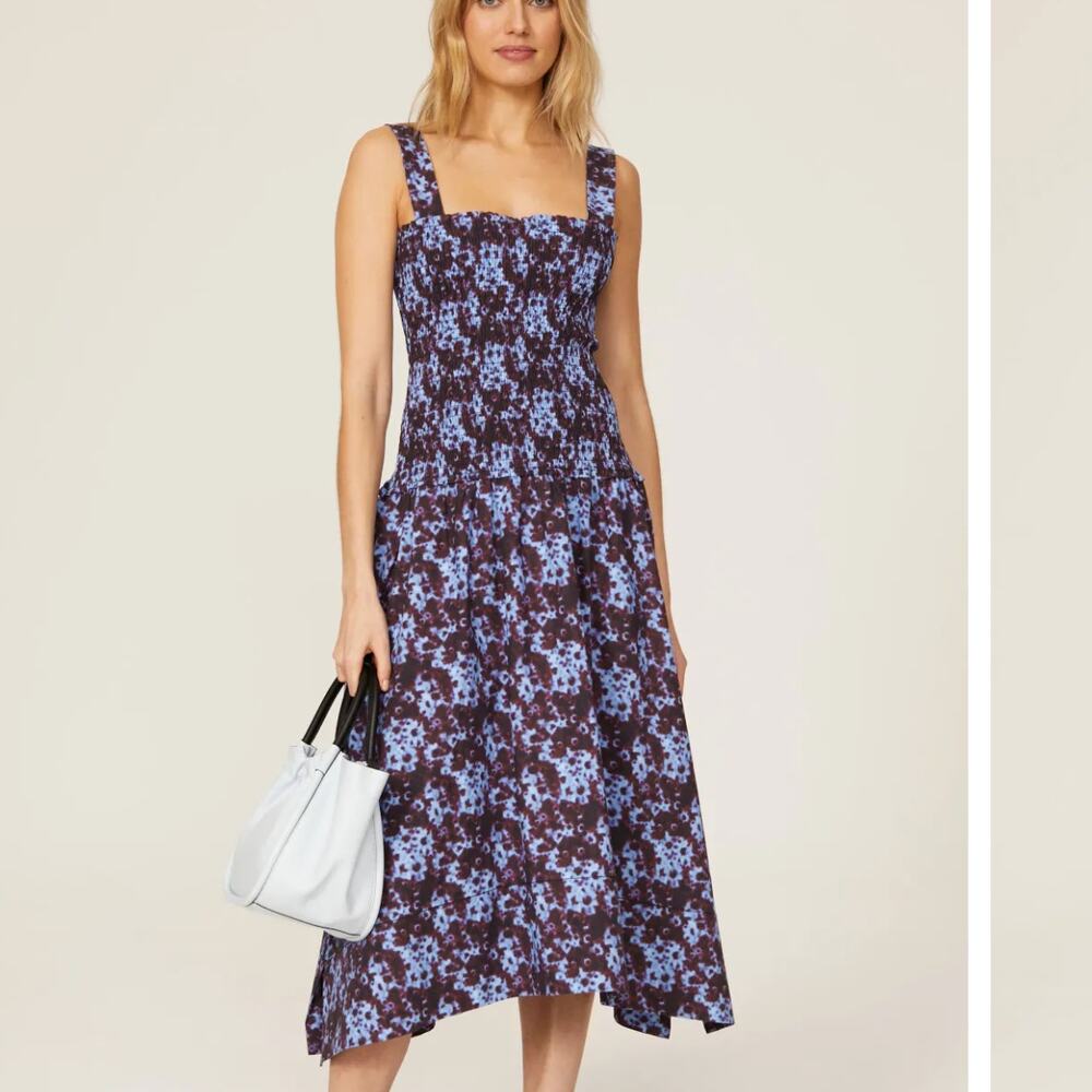Proenza Schouler Blue and Dark Brown Floral Midi Dress